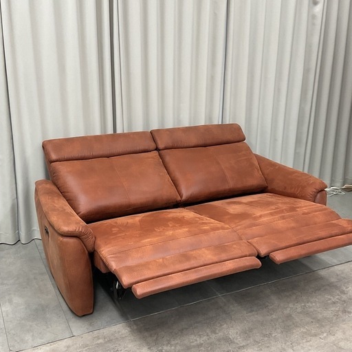 KD-33【新入荷　リサイクル品】レザーファブリック　両側電動　リクライニングソファ　ブラウン系