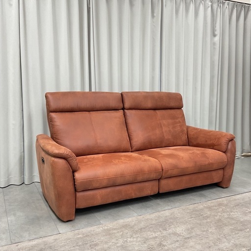 KD-33【新入荷　リサイクル品】レザーファブリック　両側電動　リクライニングソファ　ブラウン系