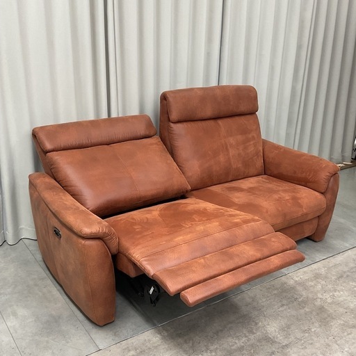 KD-33【新入荷　リサイクル品】レザーファブリック　両側電動　リクライニングソファ　ブラウン系