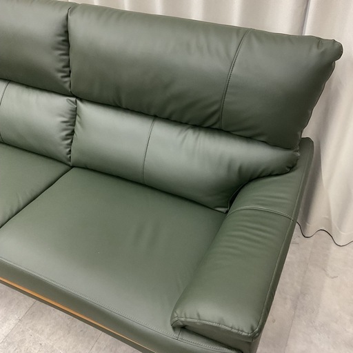 KD-34【新入荷　リサイクル品】マナベインテリアハーツ　バロン　ハイバック３シーターソファ　グリーン