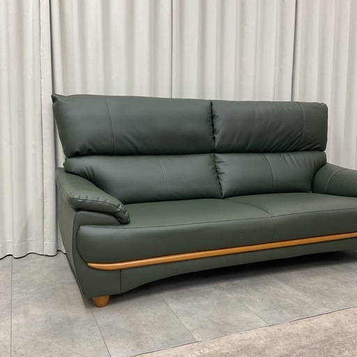 KD-34【新入荷　リサイクル品】マナベインテリアハーツ　バロン　ハイバック３シーターソファ　グリーン