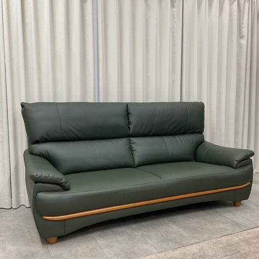 KD-34【新入荷　リサイクル品】マナベインテリアハーツ　バロン　ハイバック３シーターソファ　グリーン