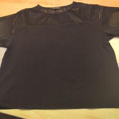 首周りと袖レースのTシャツ　黒　Мサイズ