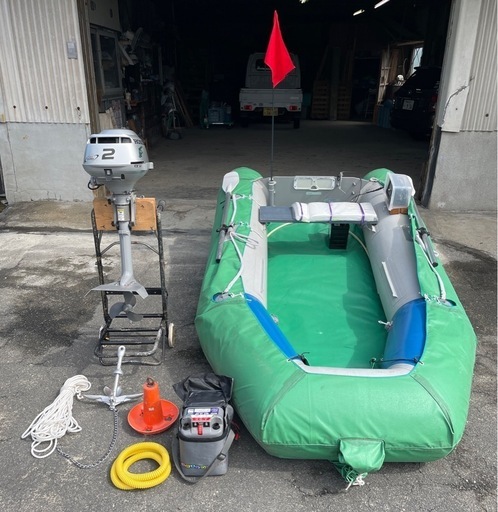 ゴムボートセット（船外機、魚探、バッテリー、電動ポンプ、錨等）