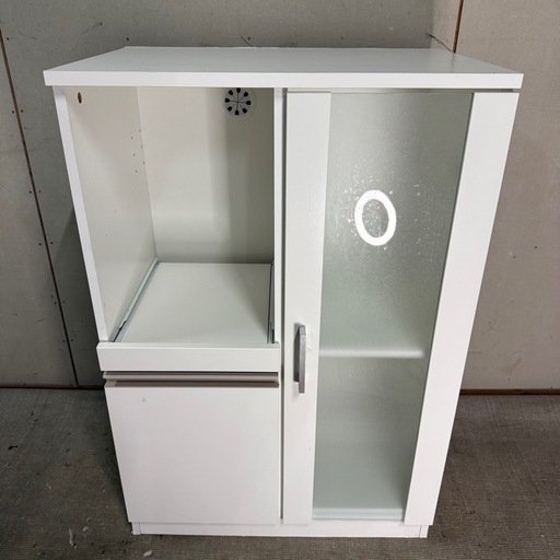 691】ホワイト レンジボード ガラス扉付き ホワイト ガラス扉