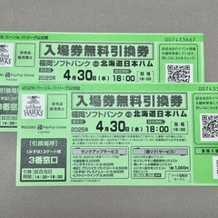 PayPayドーム 4月30日(水)入場券無料引換券2枚