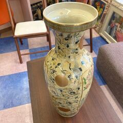 薩摩焼 在銘 栄盛窯 瀧山作 高さ約60cm 金襴手群鶴地紋花鳥細密絵付 大型 花瓶 飾壺 金彩 鶴 花器 花入(検索 古美術 茶道 伝統工芸 骨董品の画像