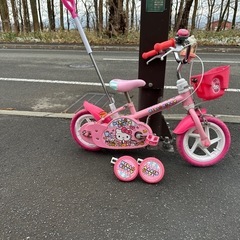 かじ取り棒付き12インチハローキティ自転車 (はな) 石狩の かじ取り棒付き12インチハローキティ自転車 (はな) 石狩の