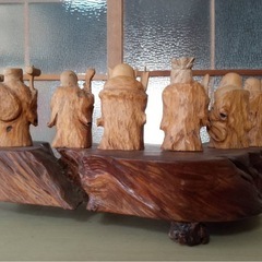 【GO-668】七福神 木彫り 台座付 工芸品 民芸品 置物 縁起物の画像