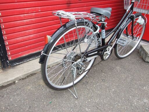 【紋別市発】　ママチャリ　26インチ　中古自転車　PASSIONE　ブラック　前かご付き　6段変速　通勤/通学/レジャー/買い物/体力