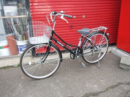 【紋別市発】　ママチャリ　26インチ　中古自転車　PASSIONE　ブラック　前かご付き　6段変速　通勤/通学/レジャー/買い物/体力