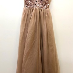 ロング　チュールドレス　ピンクベージュ　カップ付