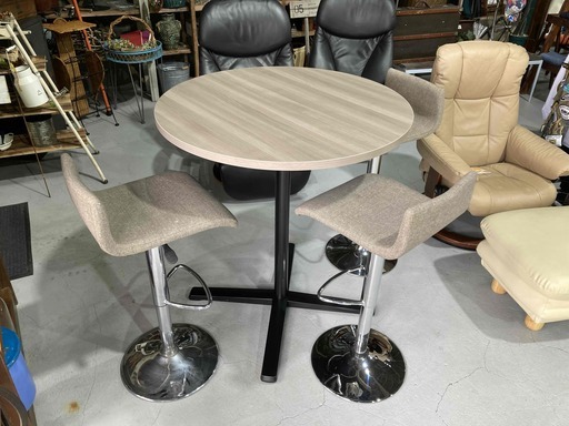 A15①★オカムラ★ダイニングセット 3人用 ハイタイプ ラウンドテーブル 新品定価約15.3万円 カフェ ハイチェア オシャレ