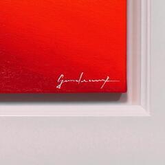 最高の発色▲【赤富士】●がんどうあつし絵画油絵F4号ホワイト額縁付開運風水富士山の画像