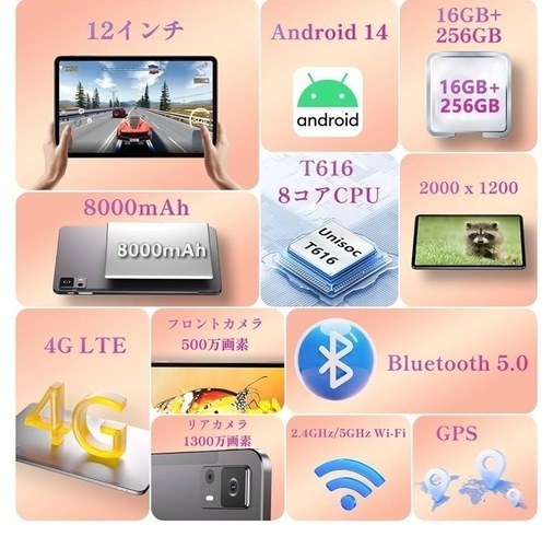 【タブレット 12インチ wi-fiモデル】Android 14 タブレット
