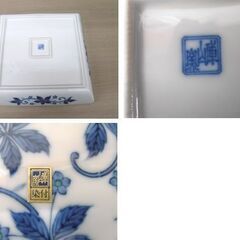 未使用品 庫山窯 前畑陶器 染付 J-409 青華 角盛鉢 葉模様 和食器 深皿 木箱入り 苫小牧西店の画像