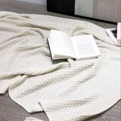ベッドソファカウチ用北欧ブランケット チャンキーニットベッドスプレッド タッセル付きニットスローブランケット 無地ワッフルエンボス加工ブランケットの画像