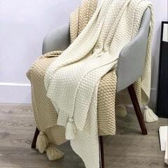 ベッドソファカウチ用北欧ブランケット チャンキーニットベッドスプ...