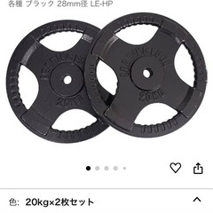 20kgバーベル、ダンベルプレート×2     28mm