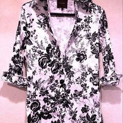 SEANA 6分袖花柄シワ加工シャツ