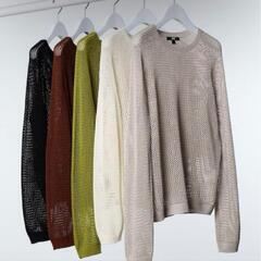 UNIQLO 3Dメッシュクルーネックセーター ブラウンXL ✨新品の画像