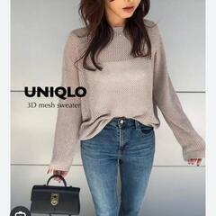 UNIQLO 3Dメッシュクルーネックセーター ブラウンXL ✨新品の画像