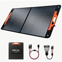 【112】1セット限り！停電対策、巨大地震などの災害時やキャンプに！新品 OSCAL PowerMax 300 ポータブル電源パワーステーション出力300W & OSCAL 高出力100W/20V ポータブルソーラーパネルの画像