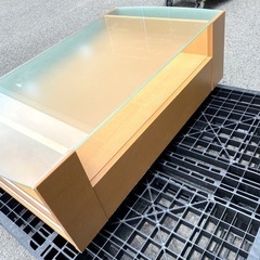 D6 引取り限定 ロー テーブル 木製 ガラス ブラウン おしゃれ の画像