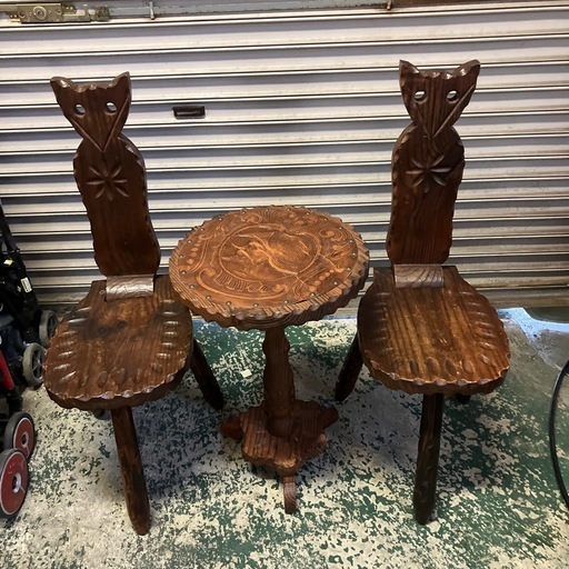 アンティーク 猫（ネコ）モチーフ 椅子（イス）&テーブル セット
