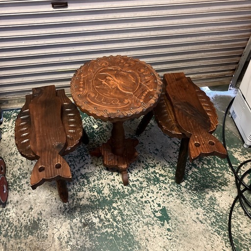 アンティーク 猫（ネコ）モチーフ 椅子（イス）&テーブル セット