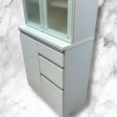  【大容量＆清潔感あるホワイト】食器棚・キッチンボード 幅約80cm／高さ205cm 収納力◎の画像