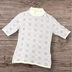 エースモーメント❤半袖オフネックニット　ブロックチェック　トップ...