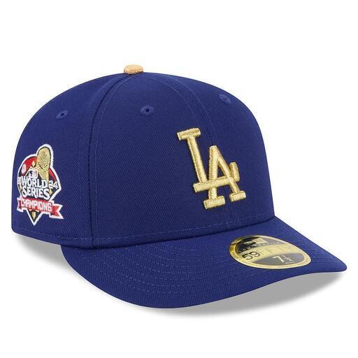 ネイビーゴールドのLAキャップ、ワールドシリーズチャンピオンロゴ付き。Los Angeles Dodgers New Era  2025 Gold Collection Low Profile 59FIFTY Fitted Hat
