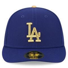 ネイビーゴールドのLAキャップ、ワールドシリーズチャンピオンロゴ付き。Los Angeles Dodgers New Era Royal 2025 Gold Collection Low Profile 59FIFTY Fitted Hatの画像