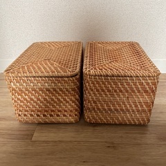 無印良品　重なるラタン長方形ボックス・小 蓋付き　2個