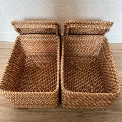 無印良品　重なるラタン長方形ボックス・小 蓋付き　2個の画像