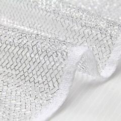 ラメネット生地　シルバー×白　生地　布ハンドメイド品、ドレス、文化祭等にの画像
