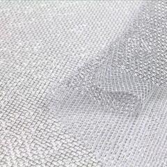 ラメネット生地　シルバー×白　生地　布ハンドメイド品、ドレス、文化祭等にの画像
