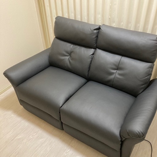 タンスのゲン 電動リクライニングソファ 2~3人掛け 革 黒