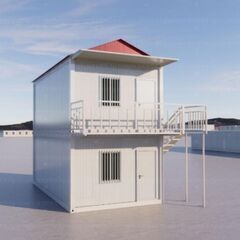 【積雪・豪雨対策済】全面断熱材入 寒冷地仕様 ユニットハウス 三角屋根 排水性能向上プラン コンテナ プレハブ 居住用 仮設 北陸 東北資材でのご提供；約18㎡（11畳相当）；2階建て；2ユニット；現場組立；モジュール住宅；簡易住宅；コンテナ住宅；2枚の窓付き；納期はご相談可；カスタム対応可能；低コスト；防火；断熱；防音；耐震；連結可能；増築可能；倉庫用；オフィス用；セカンドハウス用；社員寮用；日本語取扱説明書付き；【兵庫から全国へ】新品；モジュール住宅；プレハブ倉の画像