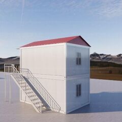 【積雪・豪雨対策済】全面断熱材入 寒冷地仕様 ユニットハウス 三角屋根 排水性能向上プラン コンテナ プレハブ 居住用 仮設 北陸 東北資材でのご提供；約18㎡（11畳相当）；2階建て；2ユニット；現場組立；モジュール住宅；簡易住宅；コンテナ住宅；2枚の窓付き；納期はご相談可；カスタム対応可能；低コスト；防火；断熱；防音；耐震；連結可能；増築可能；倉庫用；オフィス用；セカンドハウス用；社員寮用；日本語取扱説明書付き；【兵庫から全国へ】新品；モジュール住宅；プレハブ倉の画像