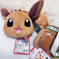 正規品新品！I LOVE EIEVUIポケモンイーブイフック付顔型パスケースハンドルチャン付コインケースポーチ2点の画像