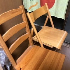 【0円】木製椅子3脚セット（折りたたみ＋背もたれ付き×2・自取限定）