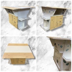 収納棚付き 折りたたみ式ダイニングテーブルの画像