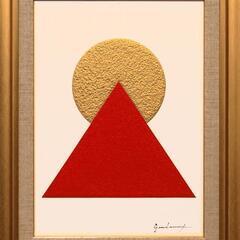 古代の神秘▲ピラミッドパワー赤富士▲がんどうあつし肉筆油絵画F4油彩額付太陽三角の画像