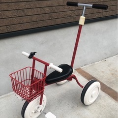 【中古】MUJI　無印良品　三輪車・舵取り棒・バスケット付き　レッド　