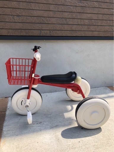 中古】MUJI無印良品三輪車・舵取り棒・バスケット付きレッド