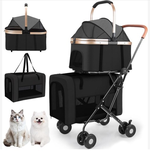 ✨分離型✨ペットカート 大容量 折りたたみ式 犬猫兼用 ブレーキ付き 軽量 黒