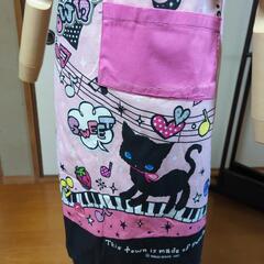 手作りエプロン　猫　綿の画像