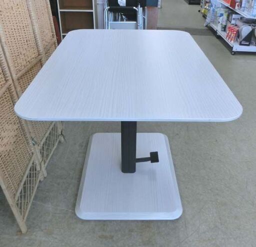 昇降テーブル 120×80 高さ57～75 白系木目調 野田産業 ローテーブル ダイニングテーブル ガス昇降式 高さ調整 食卓 コーヒ